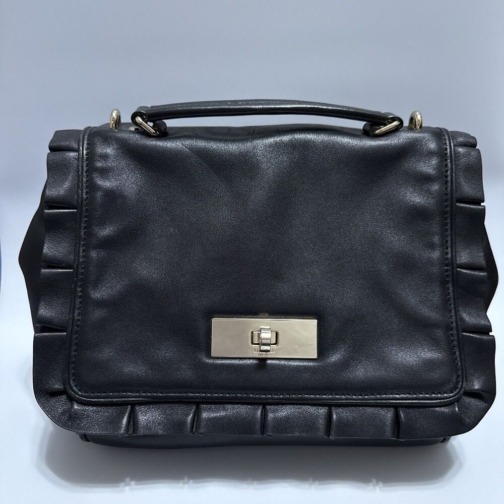 Kate Spade Danbury Street Adelina Black Ruffle Trim Purse *no  strap* Prep